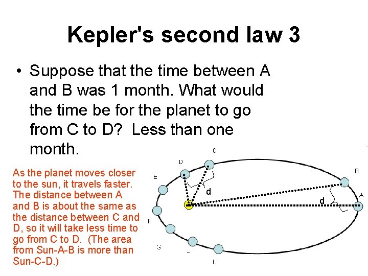 Kepler's second law 3 • Suppose that the time between A and B was