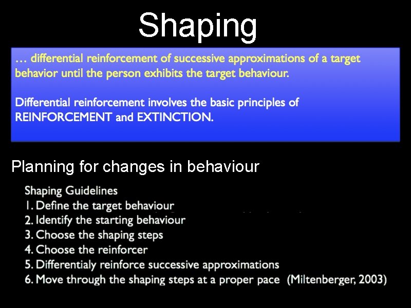 Shaping Planning for changes in behaviour 