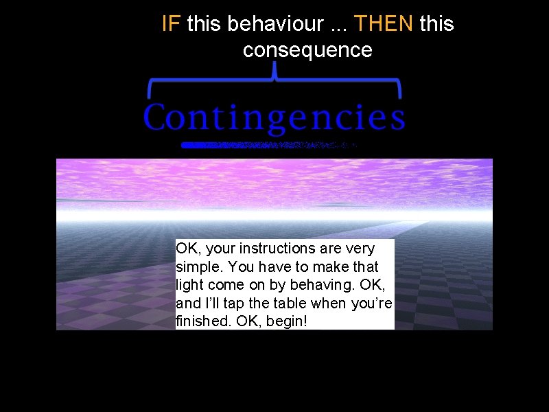 IF this behaviour. . . THEN this consequence OK, your instructions are very simple.