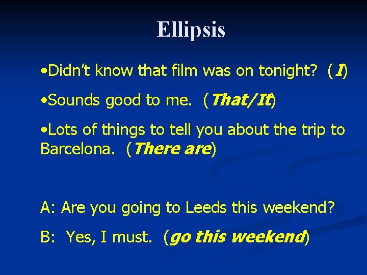 Ellipsis • Didn’t know that film was on tonight? (I) • Sounds good to