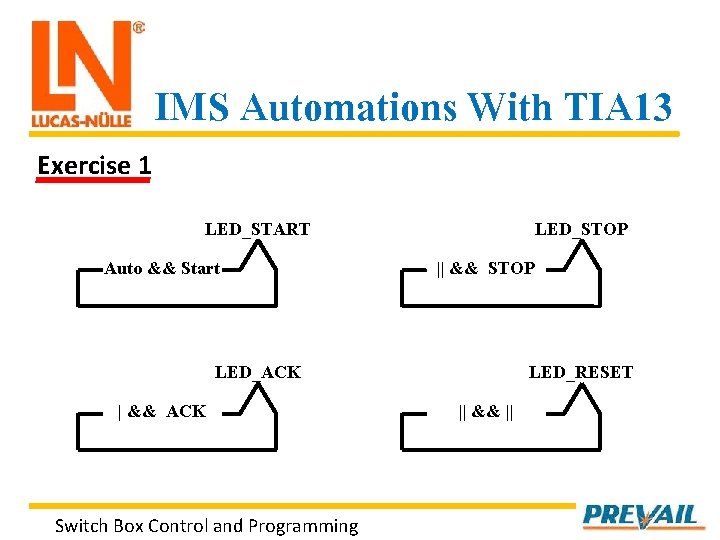 IMS Automations With TIA 13 Exercise 1 LED_START Auto && Start LED_STOP || &&