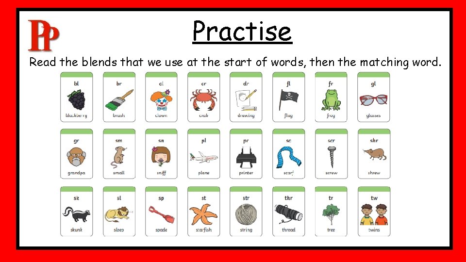 Practise Read the blends that we use at the start of words, then the Practise Read the blends that we use at the start of words, then the