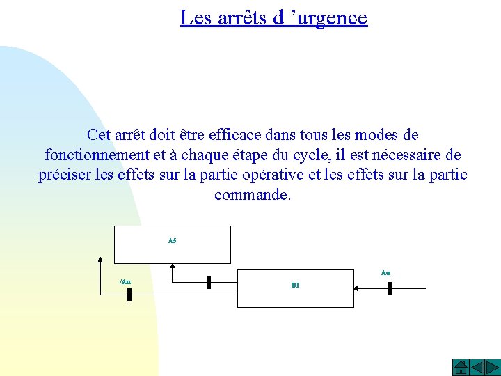 Les arrêts d ’urgence Cet arrêt doit être efficace dans tous les modes de