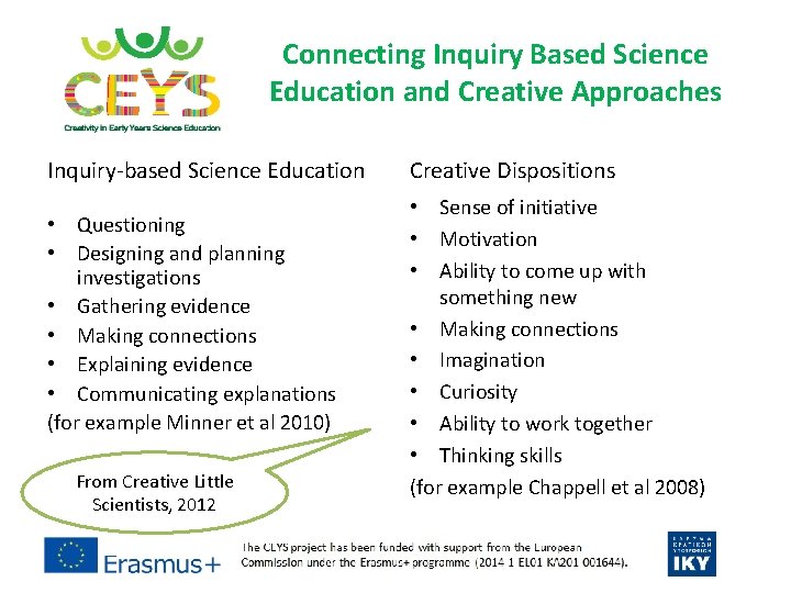 Connecting Inquiry Based Science Education and Creative Approaches Inquiry‐based Science Education • Questioning •