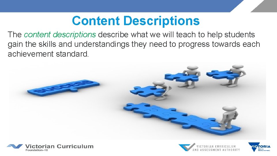 Content Descriptions The content descriptions describe what we will teach to help students gain