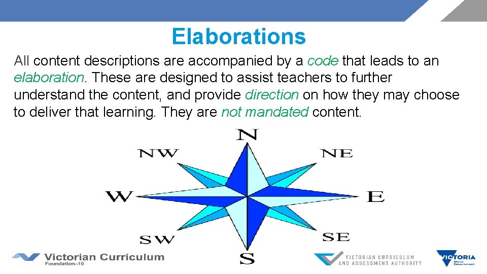 Elaborations All content descriptions are accompanied by a code that leads to an elaboration.