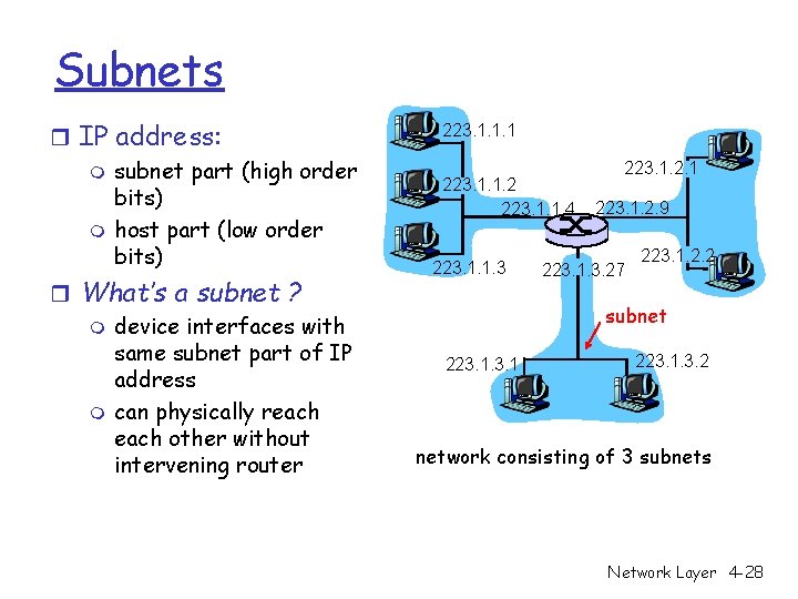 Subnets r IP address: m subnet part (high order bits) m host part (low Subnets r IP address: m subnet part (high order bits) m host part (low