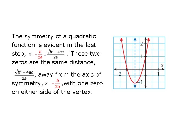 The symmetry of a quadratic function is evident in the last step, . These