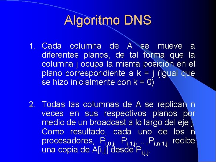 Algoritmo DNS 1. Cada columna de A se mueve a diferentes planos, de tal