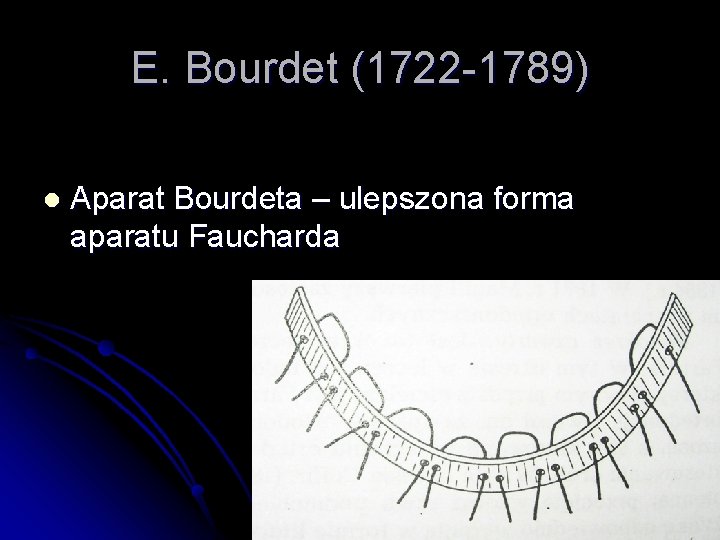 E. Bourdet (1722 -1789) l Aparat Bourdeta – ulepszona forma aparatu Faucharda 