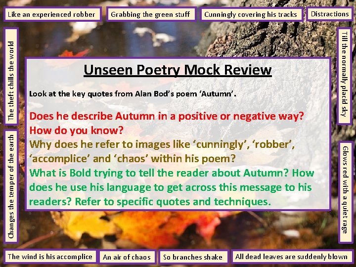 Cunningly covering his tracks Distractions Unseen Poetry Mock Review Look at the key quotes
