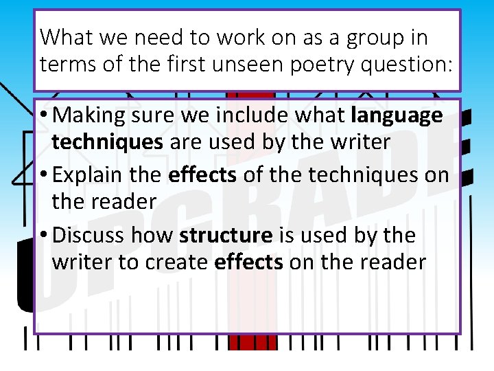 What we need to work on as a group in terms of the first