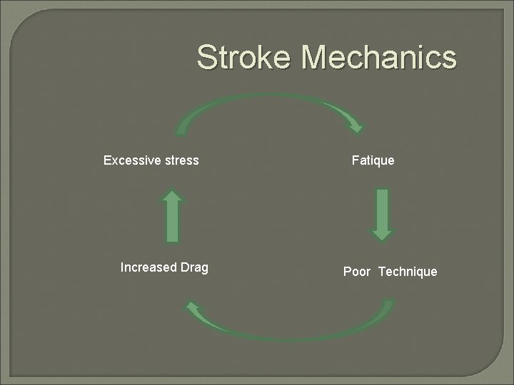 Stroke Mechanics Excessive stress Increased Drag Fatique Poor Technique 