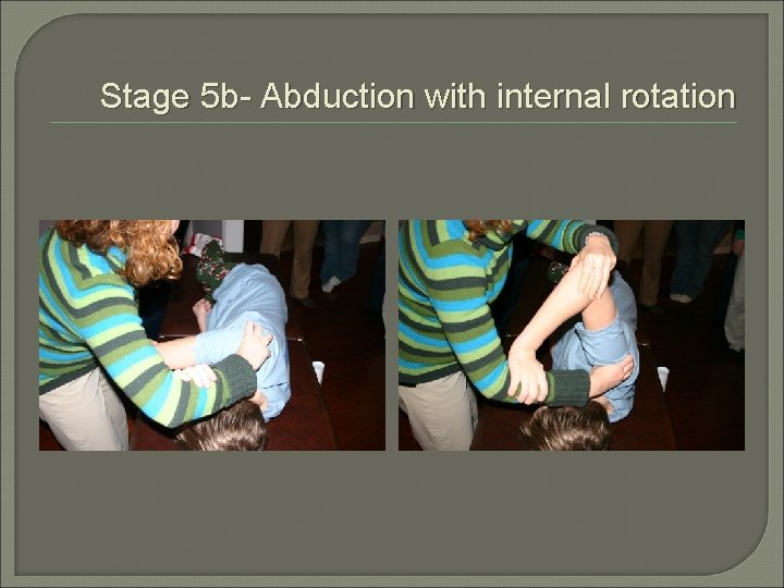 Stage 5 b- Abduction with internal rotation 