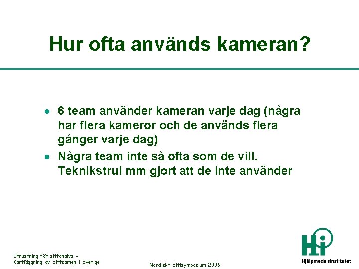 Hur ofta används kameran? · 6 team använder kameran varje dag (några har flera