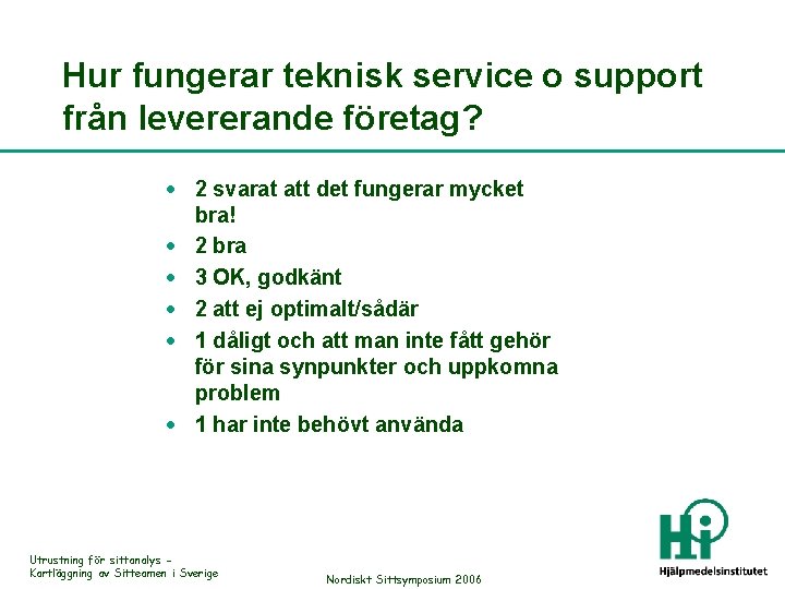 Hur fungerar teknisk service o support från levererande företag? · 2 svarat att det