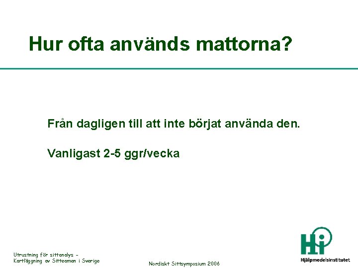 Hur ofta används mattorna? Från dagligen till att inte börjat använda den. Vanligast 2