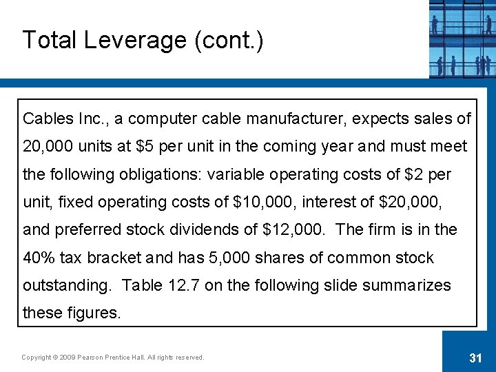 Total Leverage (cont. ) Cables Inc. , a computer cable manufacturer, expects sales of