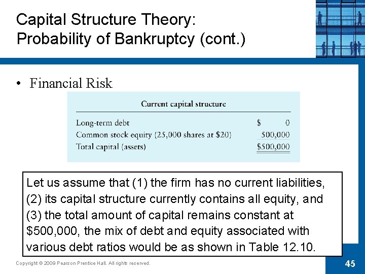 Capital Structure Theory: Probability of Bankruptcy (cont. ) • Financial Risk Let us assume