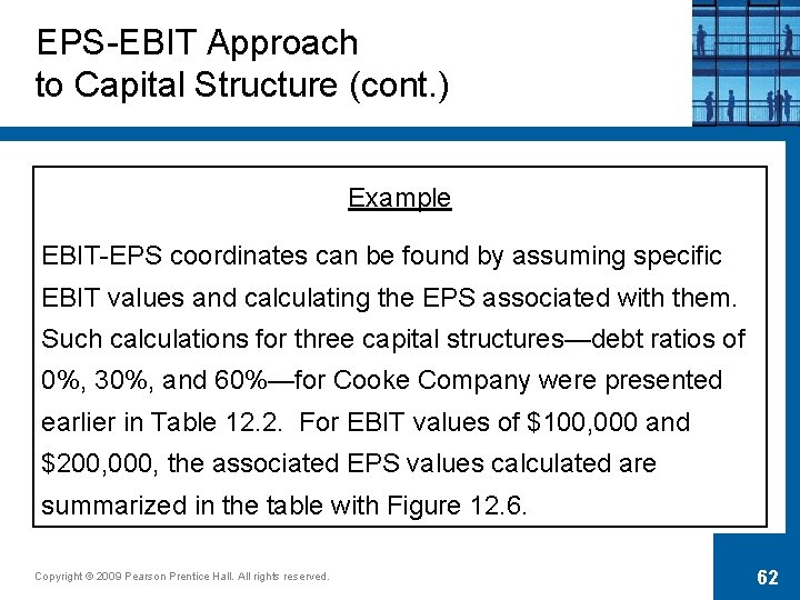 EPS-EBIT Approach to Capital Structure (cont. ) Example EBIT-EPS coordinates can be found by