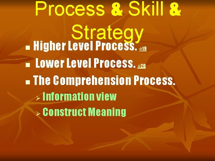 Process & Skill & Strategy Higher Level Process. n Lower Level Process. n The