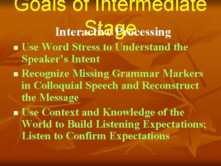 Goals of Intermediate Stage Interactive Processing Use Word Stress to Understand the Speaker’s Intent