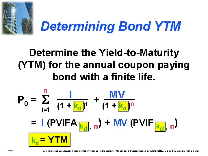 Determining Bond YTM Determine the Yield-to-Maturity (YTM) for the annual coupon paying bond with