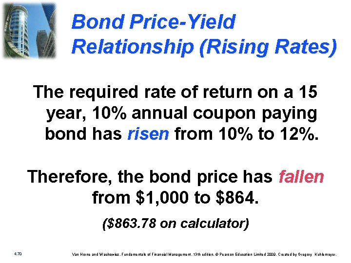 Bond Price-Yield Relationship (Rising Rates) The required rate of return on a 15 year,