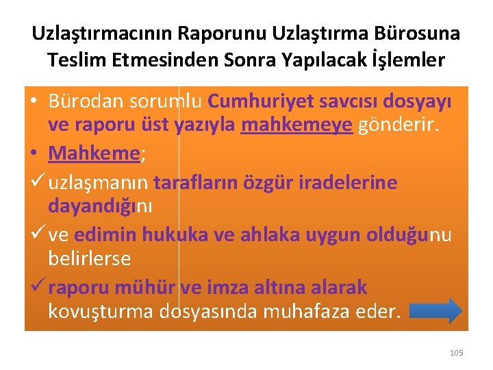 Uzlaştırmacının Raporunu Uzlaştırma Bürosuna Teslim Etmesinden Sonra Yapılacak İşlemler • Bürodan sorumlu Cumhuriyet savcısı