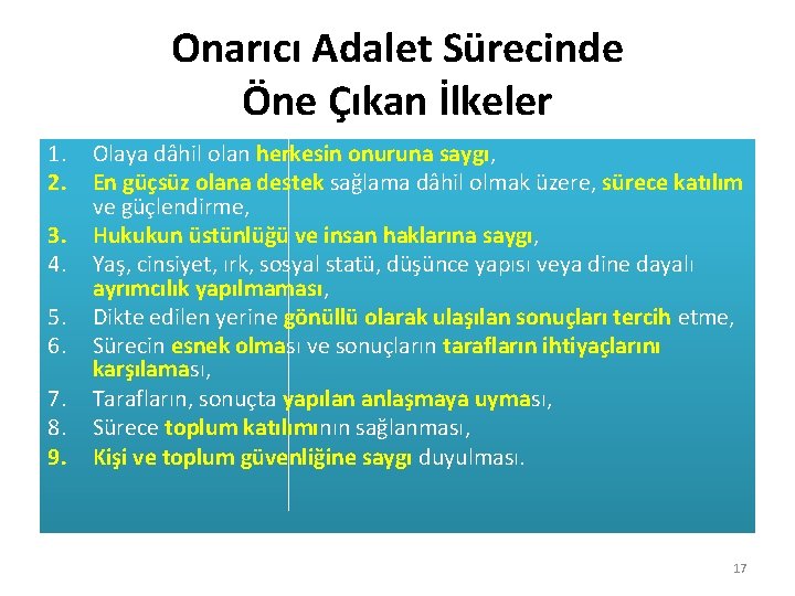 Onarıcı Adalet Sürecinde Öne Çıkan İlkeler 1. 2. 3. 4. 5. 6. 7. 8.