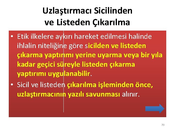 Uzlaştırmacı Sicilinden ve Listeden Çıkarılma • Etik ilkelere aykırı hareket edilmesi halinde ihlalin niteliğine