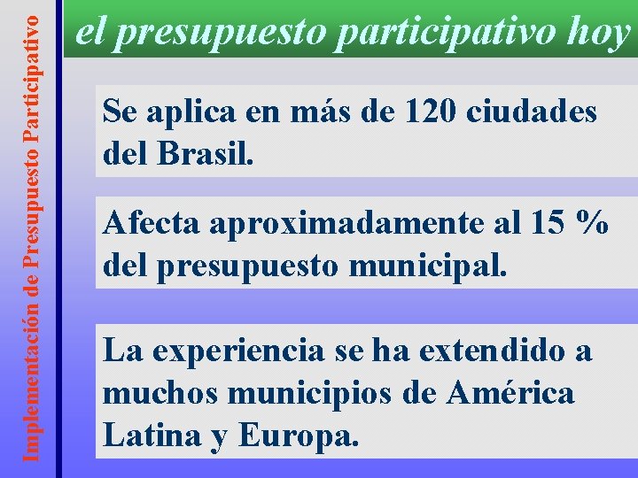 Implementación de Presupuesto Participativo el presupuesto participativo hoy Se aplica en más de 120
