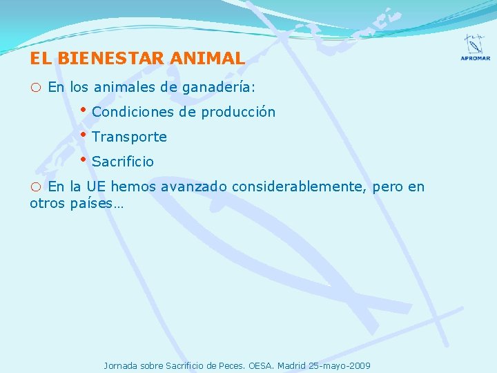 EL BIENESTAR ANIMAL o En los animales de ganadería: • Condiciones de producción •