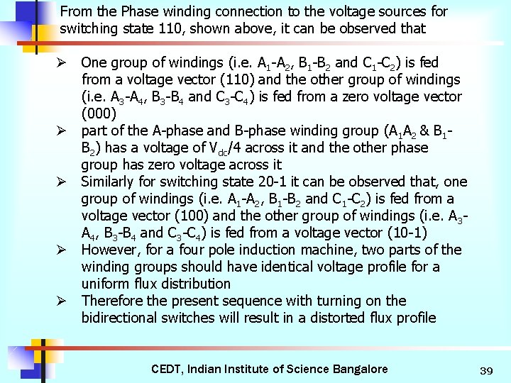 From the Phase winding connection to the voltage sources for switching state 110, shown