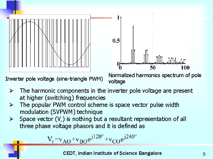 Inverter pole voltage (sine-triangle PWM) Normalized harmonics spectrum of pole voltage Ø The harmonic
