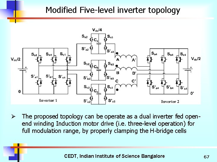 Modified Five-level inverter topology Ø The proposed topology can be operate as a dual