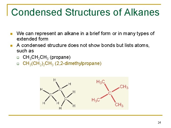 Condensed Structures of Alkanes n n We can represent an alkane in a brief