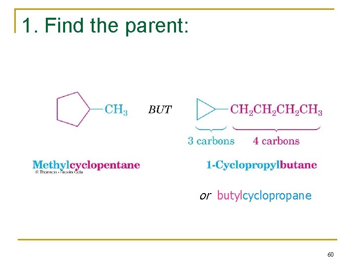 1. Find the parent: or butylcyclopropane 60 