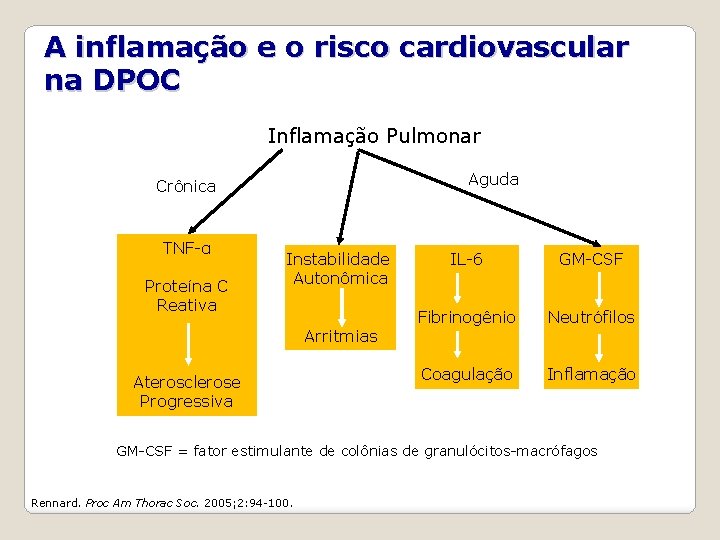 A inflamação e o risco cardiovascular na DPOC Inflamação Pulmonar Aguda Crônica TNF-α Proteína