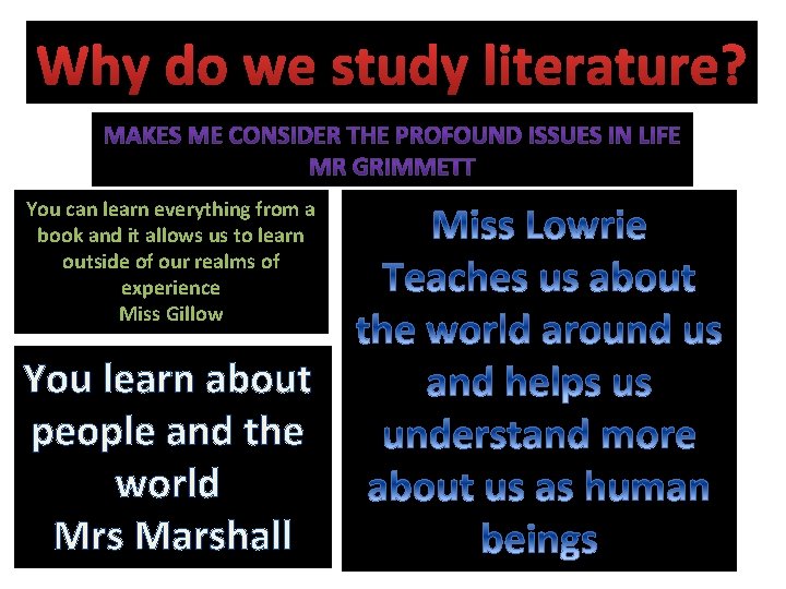 Why do we study literature? You can learn everything from a book and it