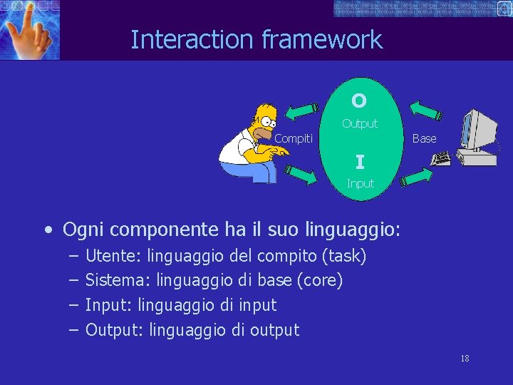 Interaction framework O Output Compiti Base I Input • Ogni componente ha il suo