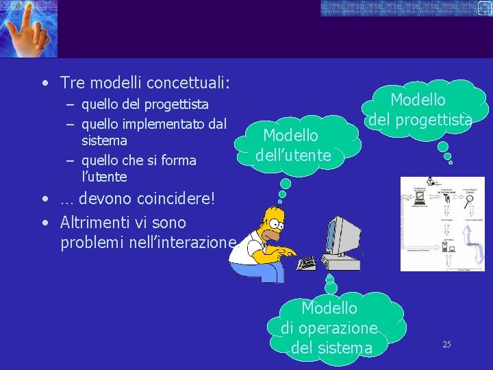  • Tre modelli concettuali: – quello del progettista – quello implementato dal sistema