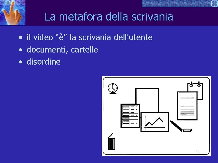 La metafora della scrivania • il video “è” la scrivania dell’utente • documenti, cartelle