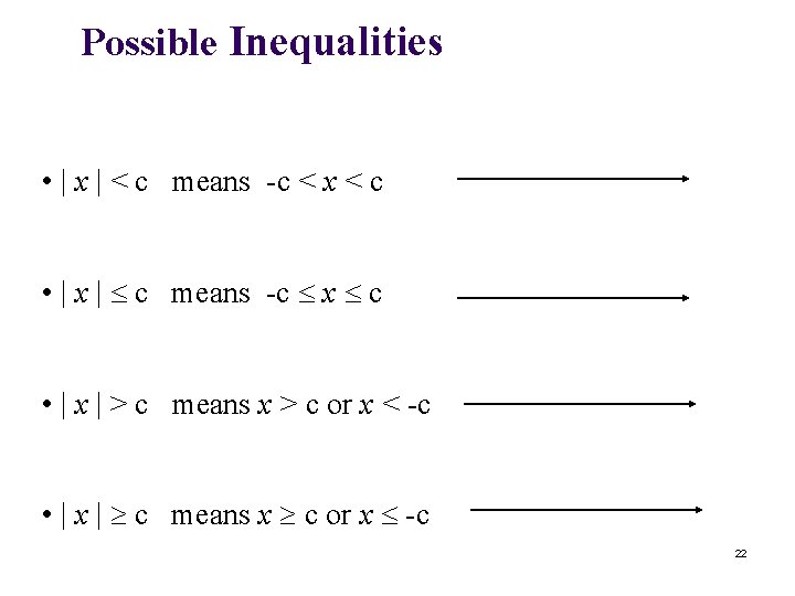Possible Inequalities • | x | < c means -c < x < c