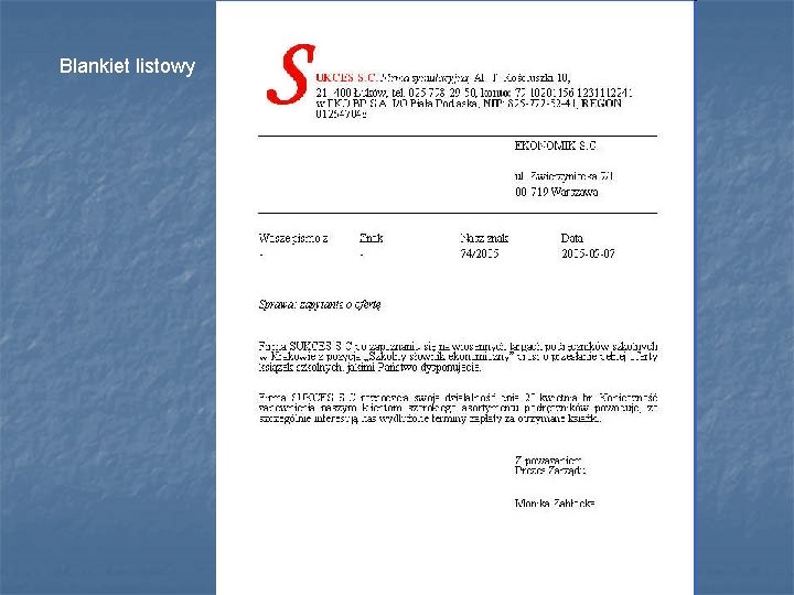 Blankiet listowy 