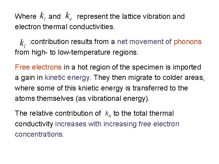 Where and represent the lattice vibration and electron thermal conductivities. : contribution results from