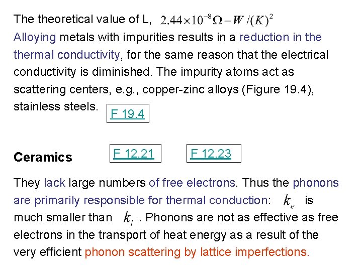 The theoretical value of L, Alloying metals with impurities results in a reduction in