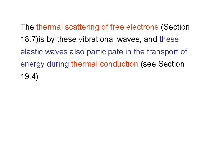 The thermal scattering of free electrons (Section 18. 7)is by these vibrational waves, and