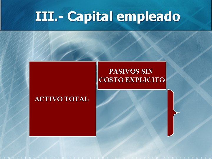 III. - Capital empleado PASIVOS SIN COSTO EXPLICITO ACTIVO TOTAL 