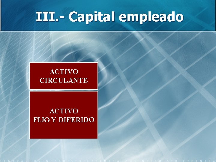 III. - Capital empleado ACTIVO CIRCULANTE ACTIVO FIJO Y DIFERIDO 